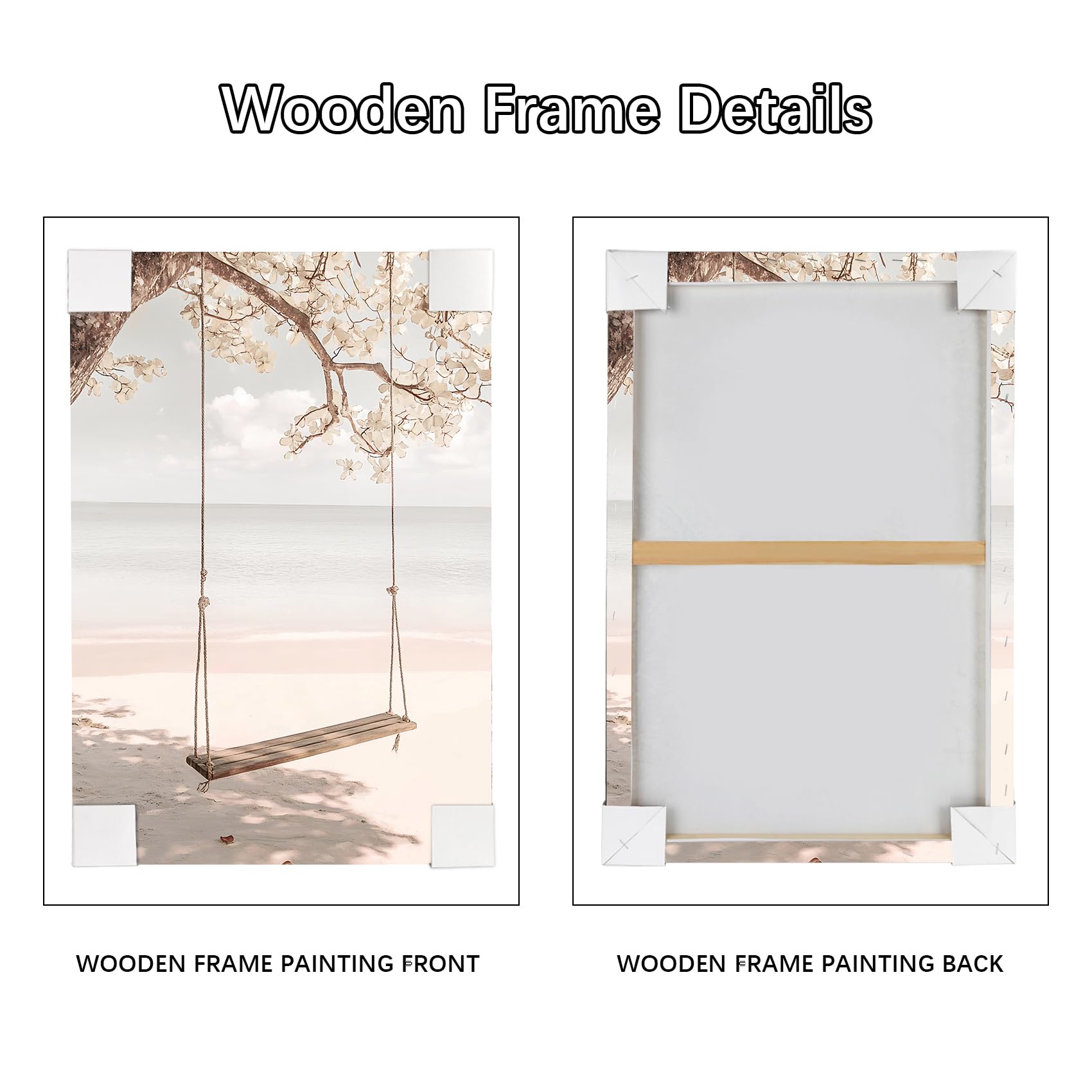 6pcs Cadre en Bois Impression sur Toile Boho Coquillage de Plage Côtière Tableau Affiche Decoration Murale Océan Paysage Peinture Tableau Decoration Murale Salon Chambre 30x40 cm x2+20x30 cm x4