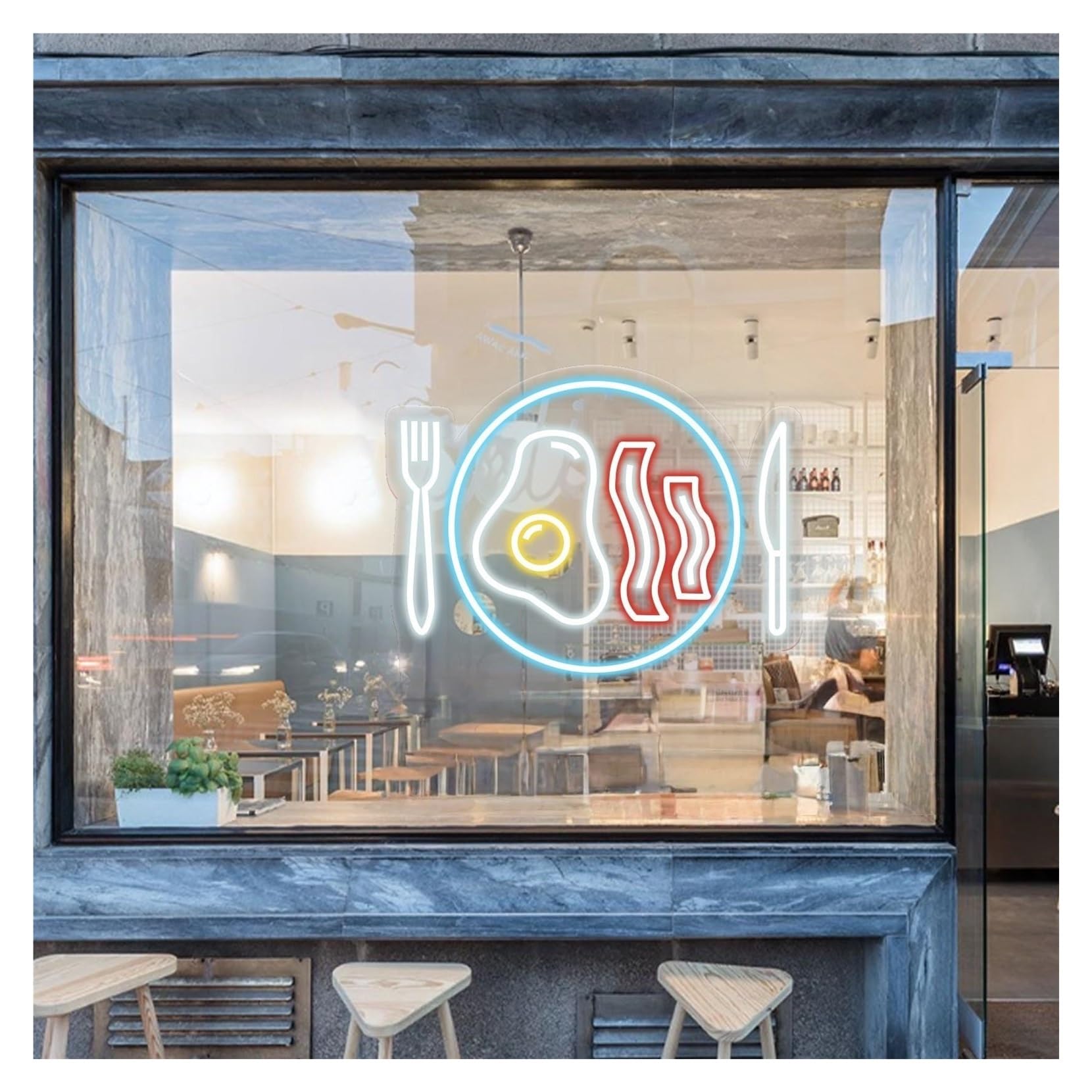 RONGCH Hanging Art Signs Bacon & Eggs Neon Sign,Suitable for Breakfast Restaurant Kitchen Wall Decor with Dimmable 50cm(B)