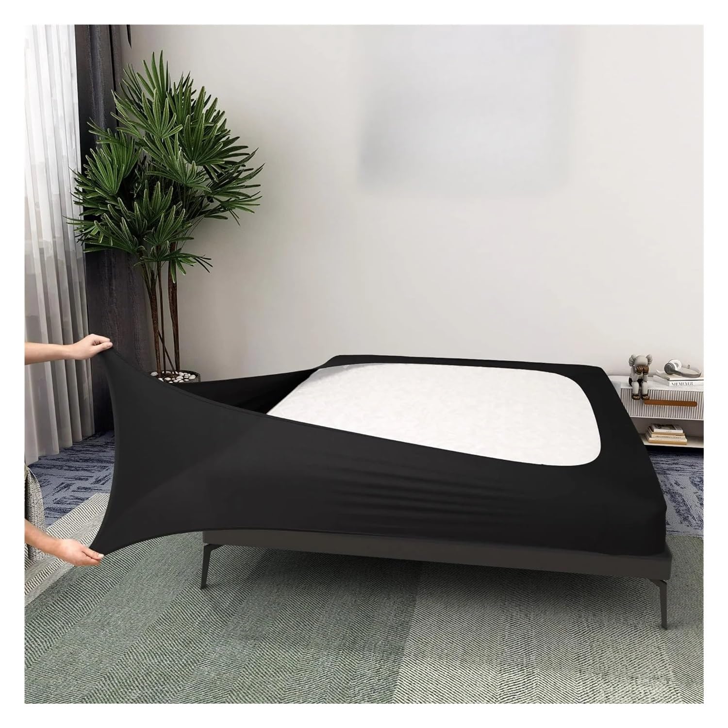 VONCYKI Box Spring Cover Queen Size Stretchy Wrap Around 4 Sides Of The Box Spring, Alternative For Bed Skirt Twin/Full/Queen/King(Black,King)