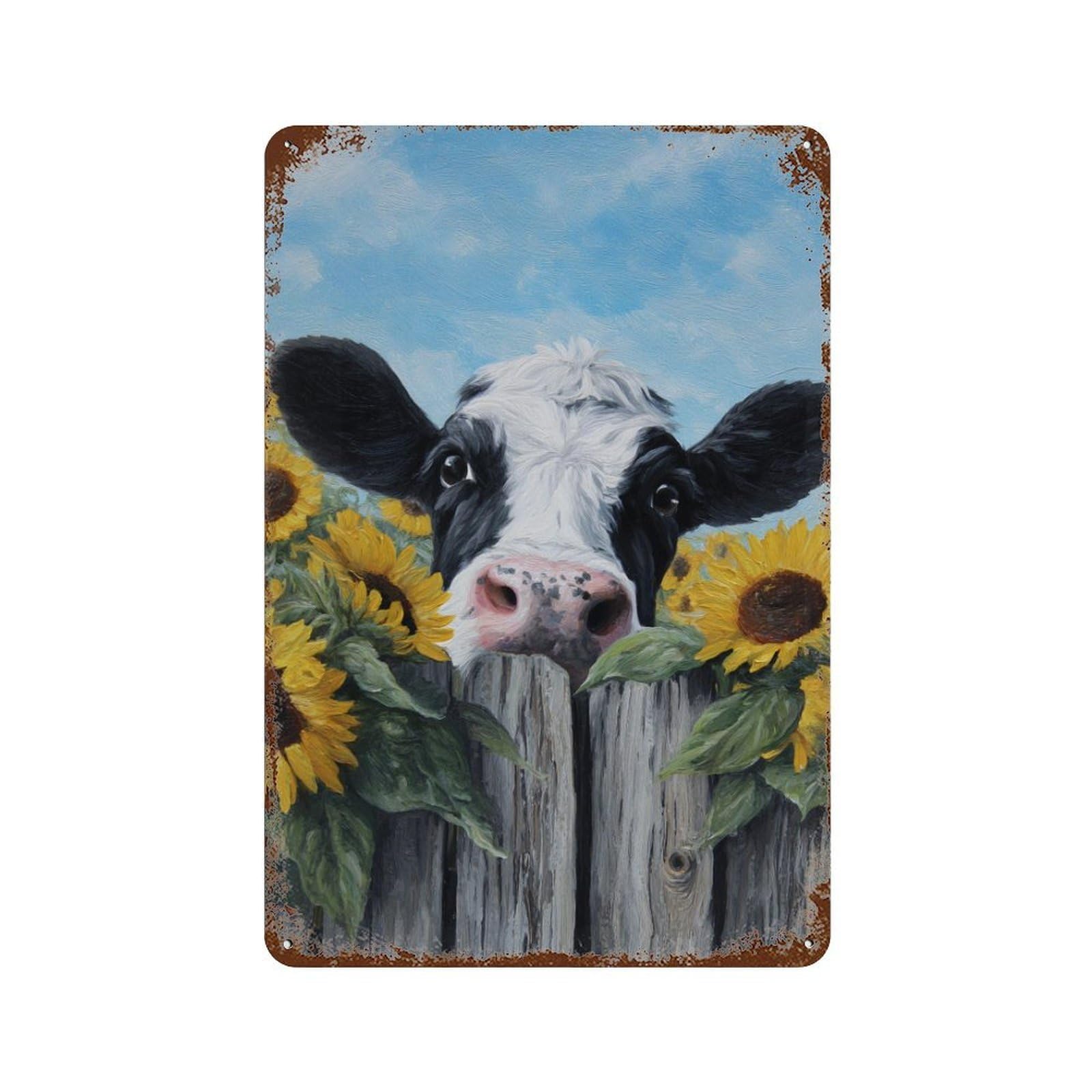 Cow with Sunflowers-3 Rusty Metal Tin Sign 11.8"x7.9", Shabby Chic Decor for Garage, Bar And Workshop Decor