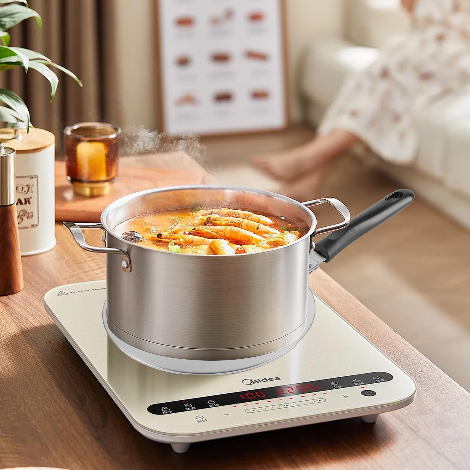 APACALI 1 sztuka płyta indukcyjna 24 cm, indukcyjny adapter do kuchenki ze zdejmowanym uchwytem, z stali nierdzewnej