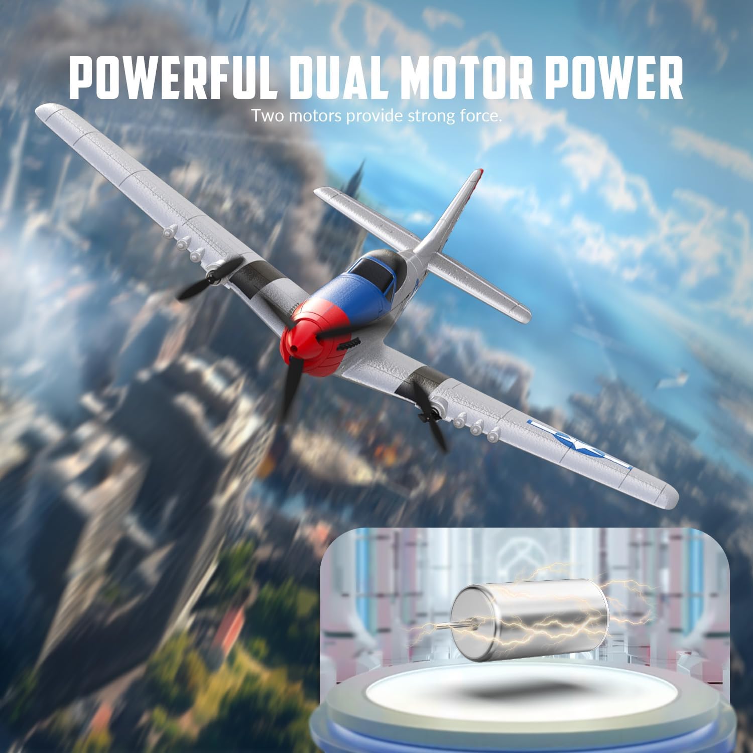 volantexrc P51D Mustang 3 Canali AereoRadiocomandato RTF con 2 Batterie 3CH RC Plane RTF RC Giocattolo aliante per Principianti, Bambini, Adulti