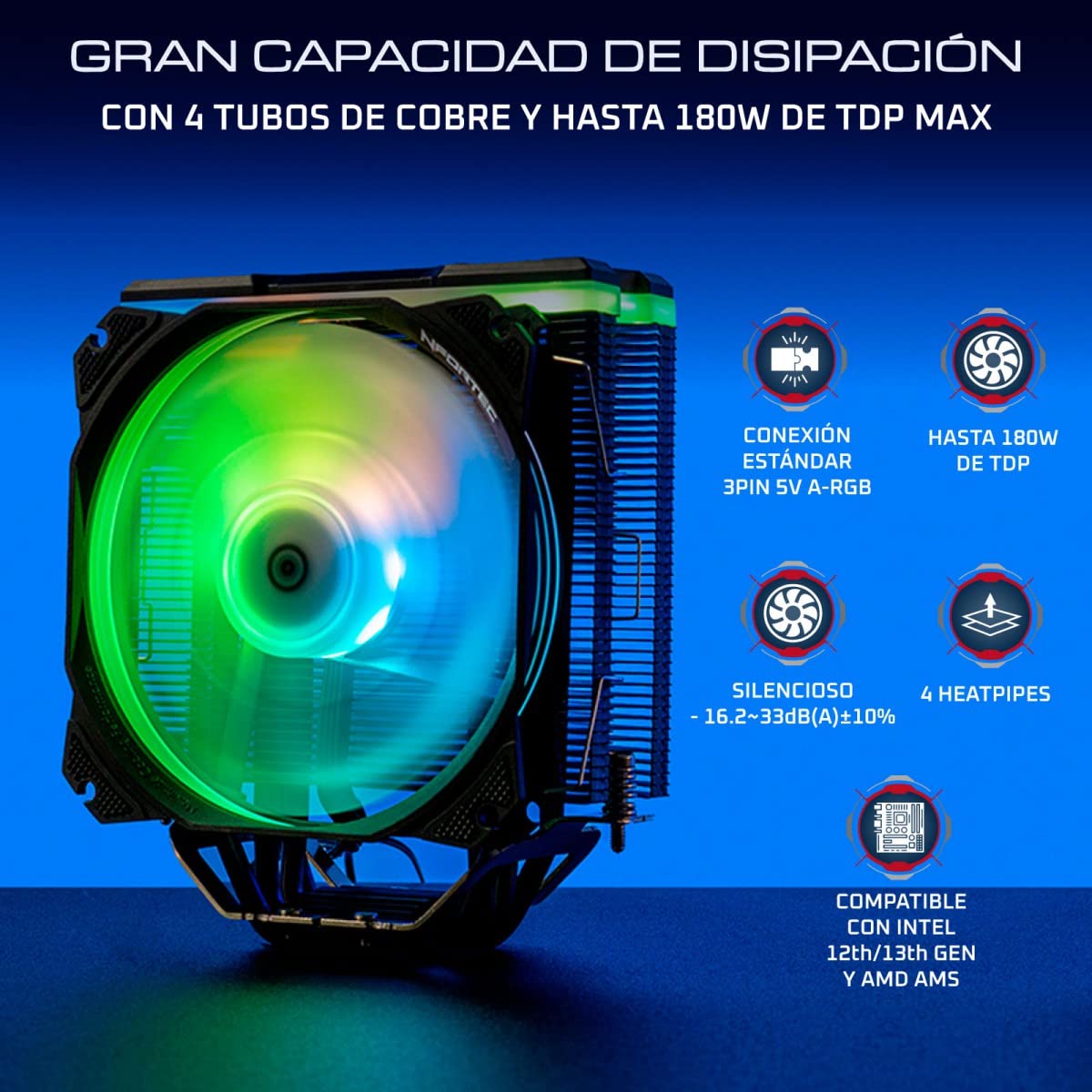 Nfortec CENTAURUS X Ventilador CPU 4 Pipes 120mm A-RGB PWM Negro