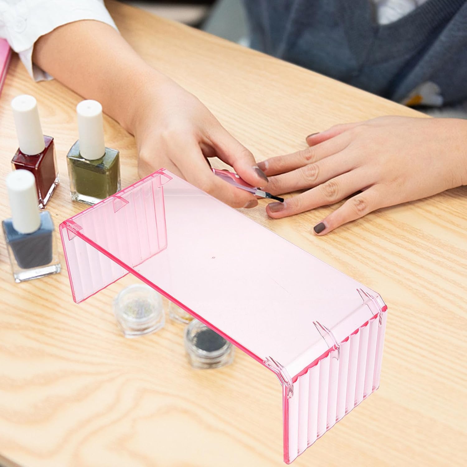 Pink Acrylic Nail Hand Rest Stand for Salon and Mobile Use