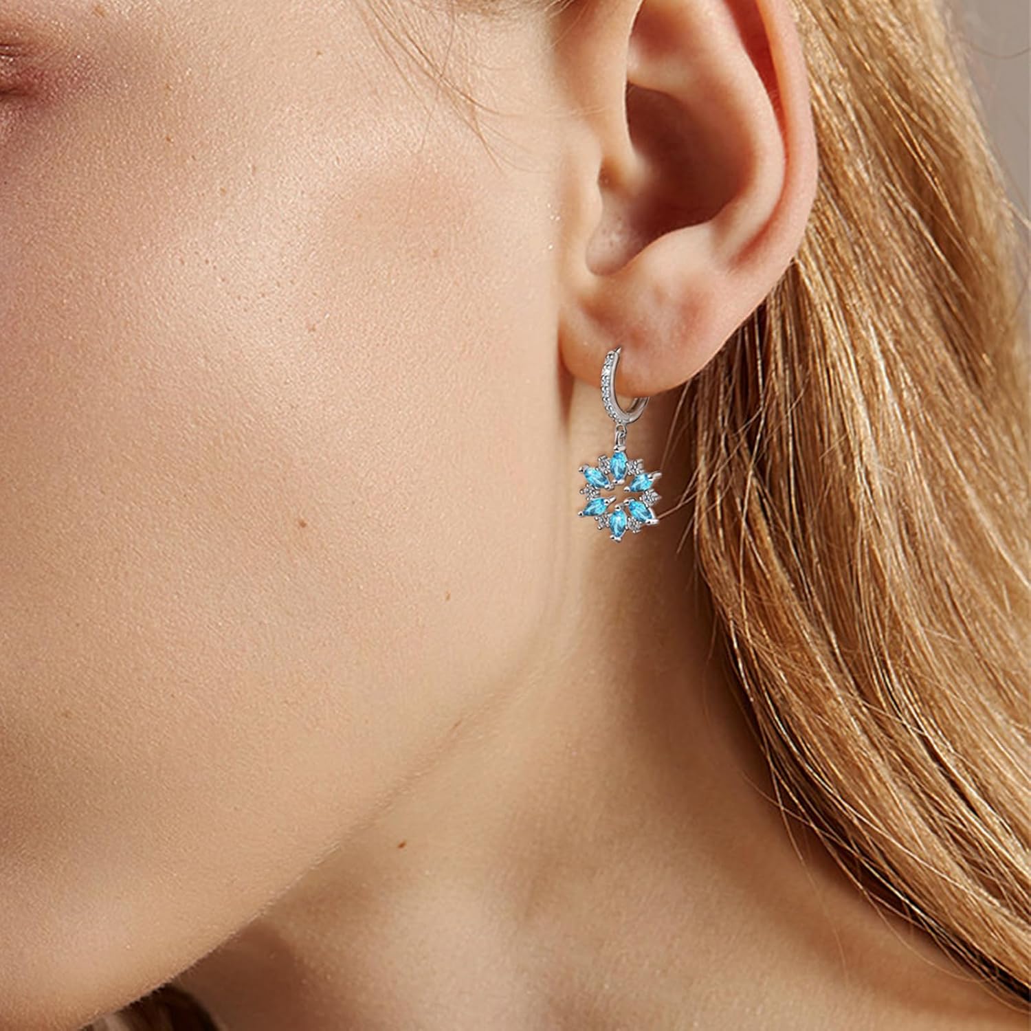 Flower Hoop Earrings with Dangle Sterling Silver Snowflake Earrings Trendy Hypoallergenic Cubic Zirconia Hoop Earrings with Dangling Charms Dainty Fashion Loop Earrings for Women Gifts for Birthday - Image 2