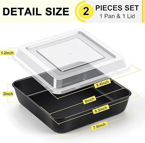 Miniatura 2 de P&P CHEF Molde y tapa cuadrada antiadherente para pasteles (8 pulgadas, 2)