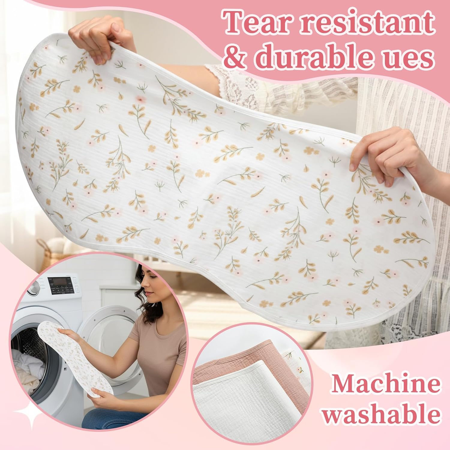 Hahafelt 3 Pcs Changing Pad Liners Fits in Peanut Shape Changing Pad Waterproof Diaper Mats Organic Cotton Peanut Mats are Warm on a Baby's Back, Washable Reusable(Print Style,Beige)