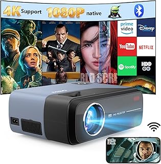 7800 Lumen LCD Smart 1080P Projector 4K Support with Android TV Bluetooth, Portable Outdoor Projector iPhone Wireless Screen Cast,Built-in 5000+ Apps, Digital Zoom, Auto Keystone