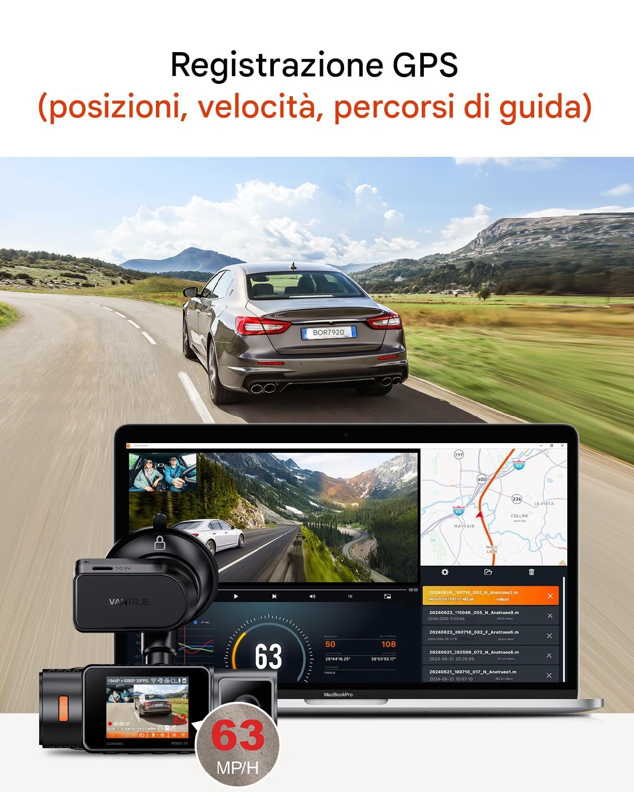 VANTRUE Supporto GPS Con USB-C Per Dashcam N5S/N4PS/N4S/N2X – Registra Posizione, Velocità E Percorso