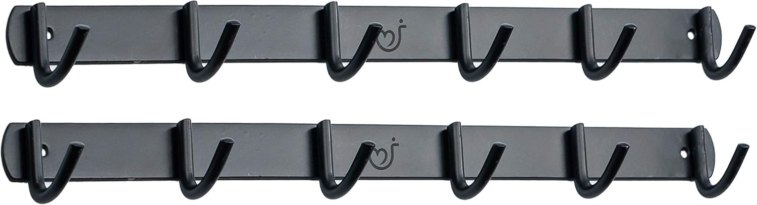 Wall Mounted Coat Rack 12 Matte Black Hooks for Holding Coats, Hats, Towels, and More; Easy to Install with Included mounting Hardware; Made of Heavy-Duty Stainless Steel; Hooks N Holders Warranty