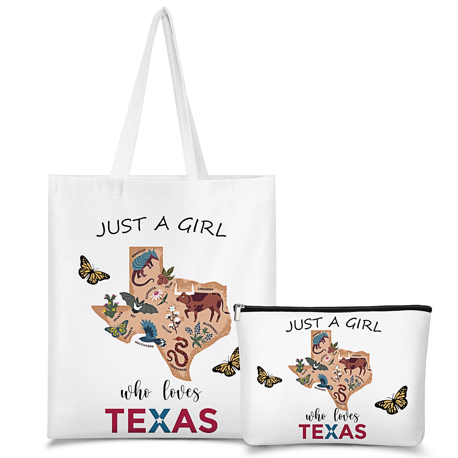 Paterr 2 Pcs Texas Gift Set Texas Canvas Tote Bag Makeup Bag for Souvenirs Lover Gifts Women Bachelorette Party