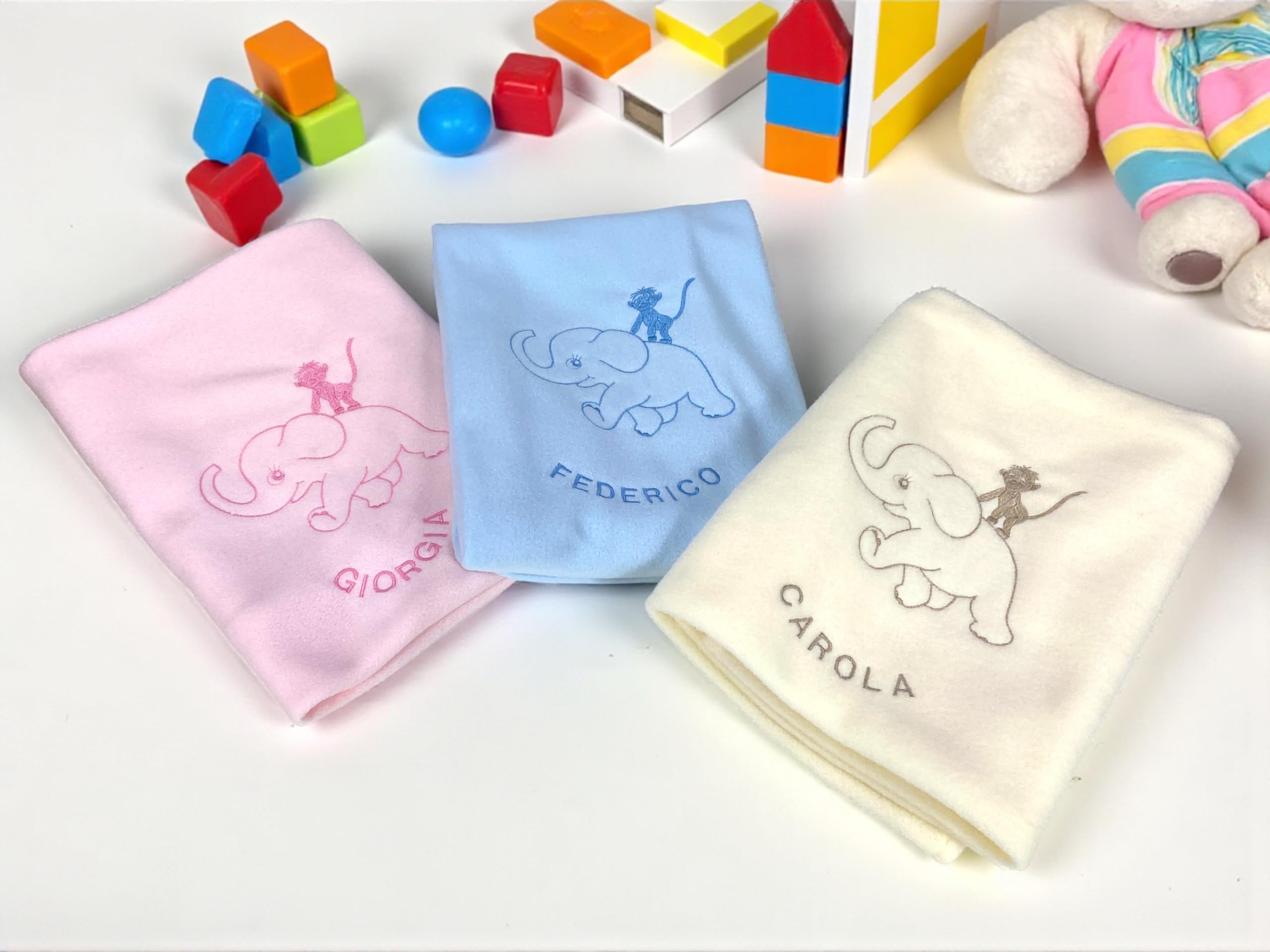 Tex family Manta polar personalizada con nombre – Elefantino – Niño y niña – Guardería cuna cuna recién nacido, bordado Made in Italy – 140 x 100 cm, rosa