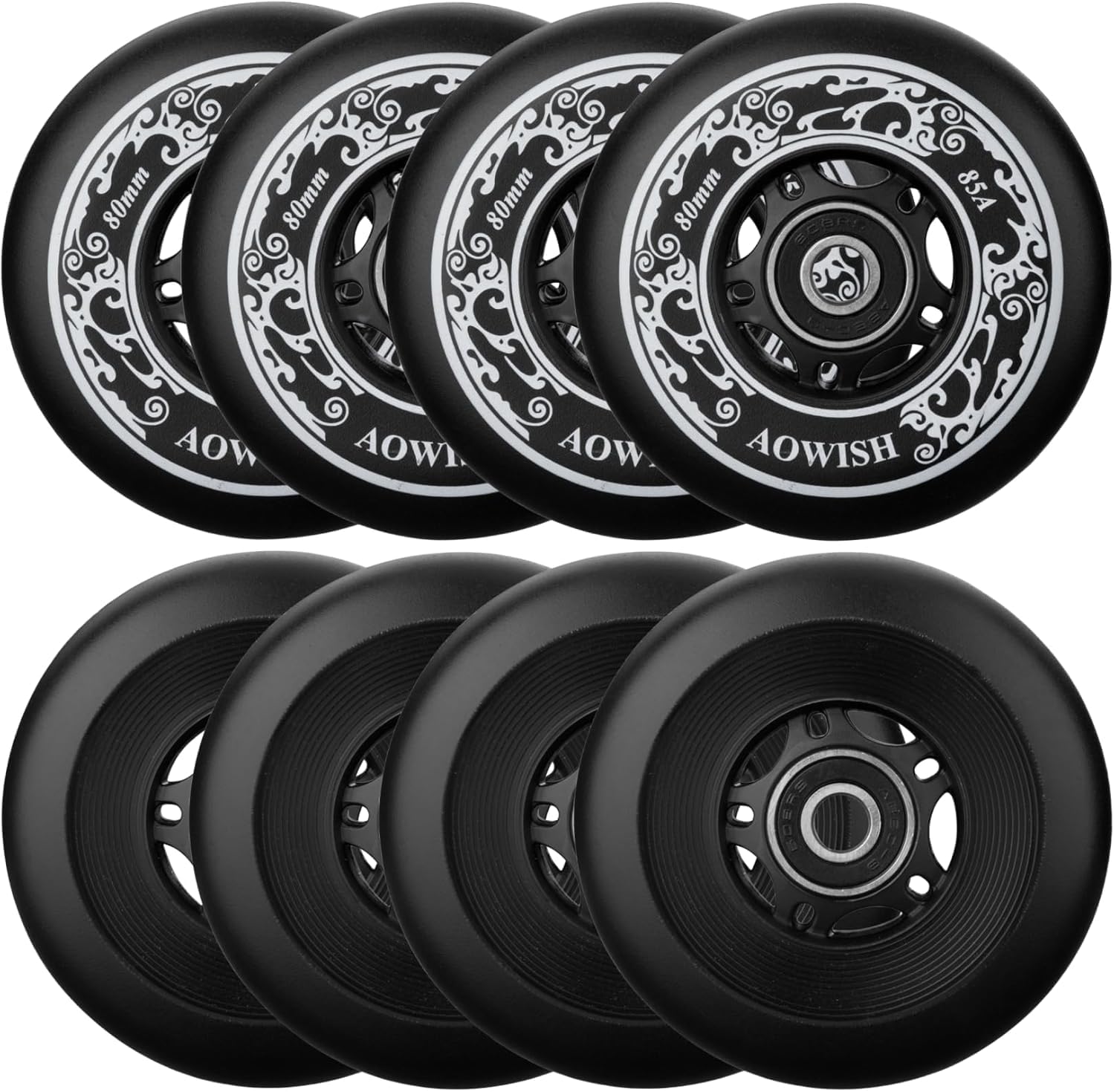 8-Pack Inline Skate Replacement Wheels 85A Outdoor Asphalt Formula Roller Blades Wheels Indoor Roller Blades Wheels with Bearings ABEC-9 & Floating Spacers (Black, 80mm)