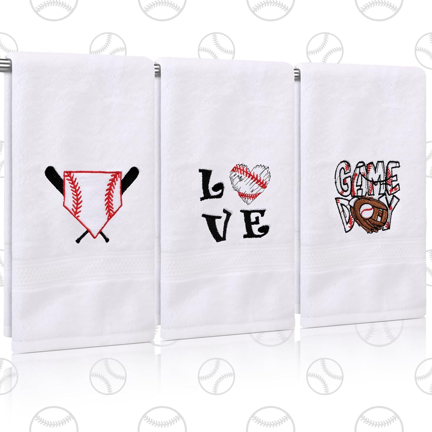3 Pcs Baseball Hand Towels for Bathroom 15.7''x 27.6'' Cotton Embroidered Beach Towel Ball Sports Absorbent with Game Day' Softball Graphic for Sport Bathroom Kitchen Team Gym Decor