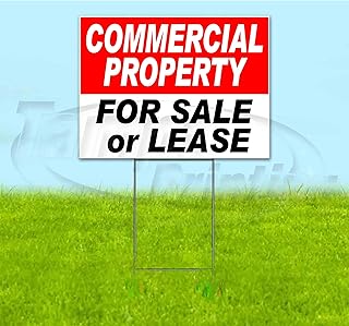 Commercial Property for Sale Or Lease (18" X 24") Yard Sign, Quantity Discounts, Multi-Packs, Includes Metal Step Stake, Bandit Sign