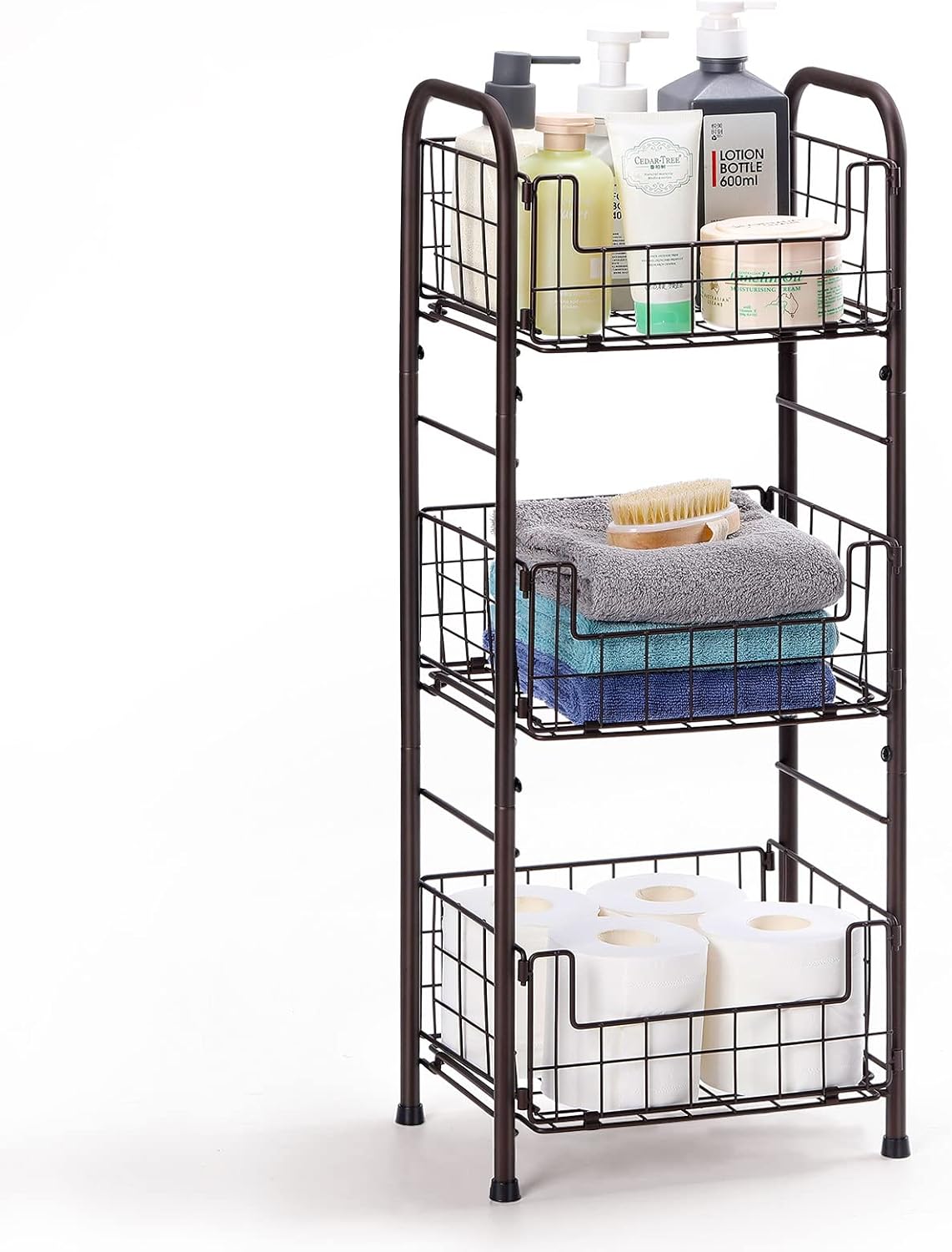 Amazon.com: Freestanding Bathroom Shelving Unit,Metal 3 Tier Shelf,Bathroom Storage Organizer ...