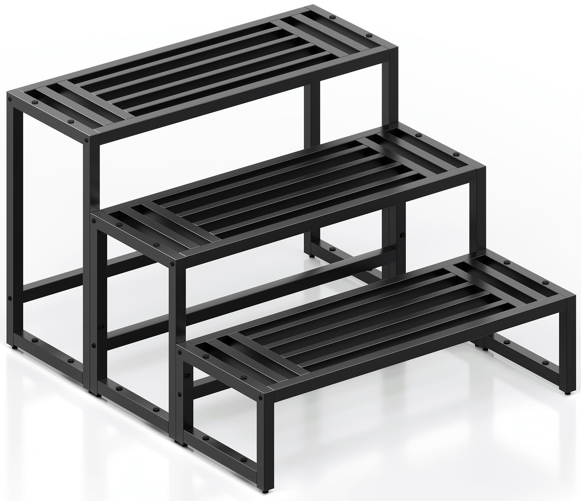 Pflanzenständer Indoor Outdoor,3 Etagen Metall Blumenstände Schwarz Rostfest Blumenhocker,Pflanzenregal für Wohnzimmer Terrasse Zuhause,Garten,Balkon,Büro,Wohnzimmer