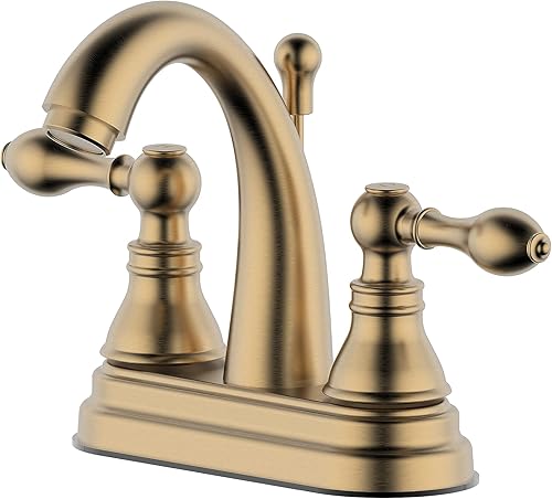 Derengge WF-8008TB-BG Grifo de baño de dos manijas de 4 pulgadas con drenaje emergente, cumple con cUPC NSF 61-9 AB1953, oro cepillado