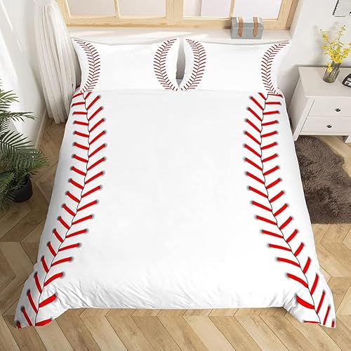 Feelyou Juego de funda de edredón de béisbol para niños, adolescentes, color naranja, con estampado de béisbol, juego de ropa de cama deportiva de
