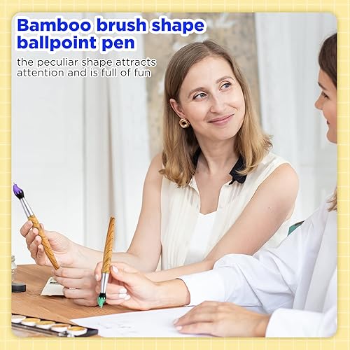 Miniatura 6 de 20 piezas de pincel de bambú con forma de pincel de bambú, novedoso bolígrafo retráctil, bolígrafos de tinta para actividades artísticas, escuela,