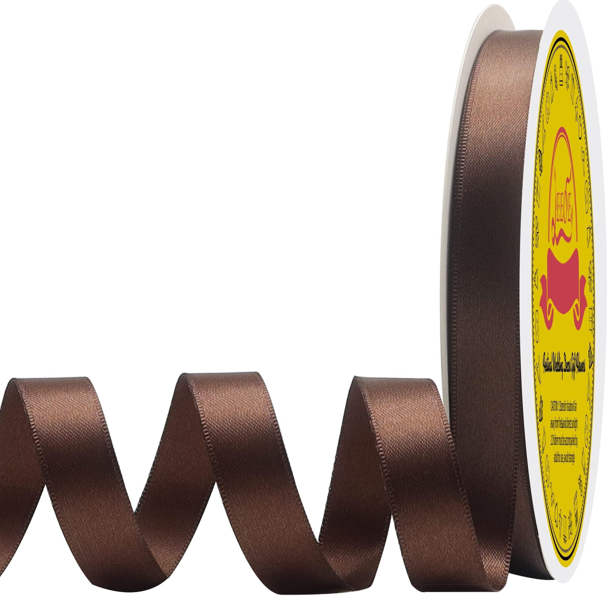 Double Face Brown Satin Ribbon 1/2 inch X50 Yards Polyester Brown Ribbon for Gift Wrapping Very Suitable for Weddings Party Invitation Decorations and More