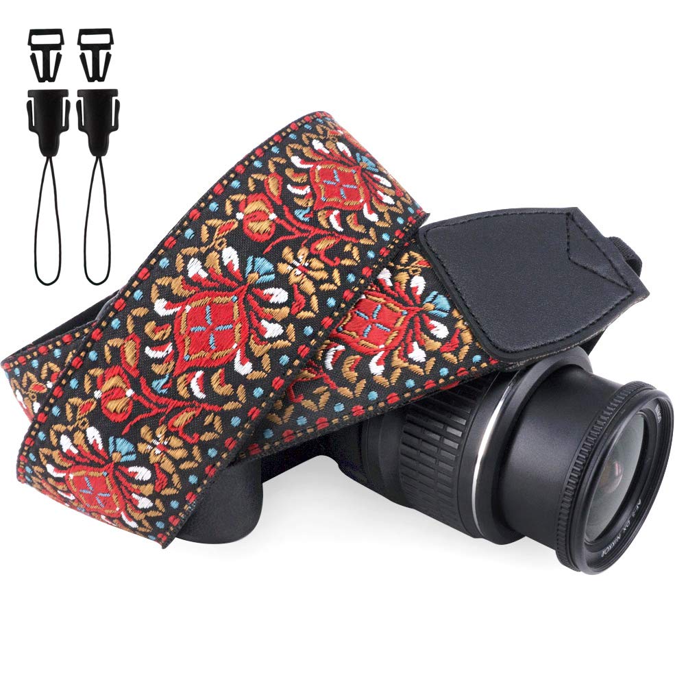 WolvenVintage Jacquard Weave Camera Neck Shoulder Strap Belt Compatible for All DSLR/SLR/Digital Camera (DC)/Instant Camera/Polaroid etc, Red Classic Floral