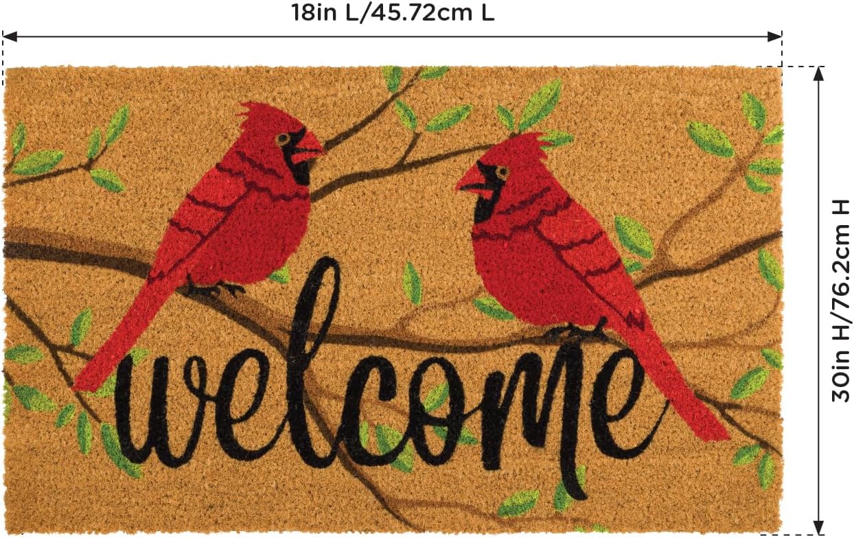 Regal Art & Gift Doormat Coir - Cardinals, 18x30 Inch, Indoor Outdoor Doormats, Welcome Mat for Entryway, Non-Slip Rubber Backing, All Natural Cotton Husk, Easy to Clean Welcome Mats for Front Door