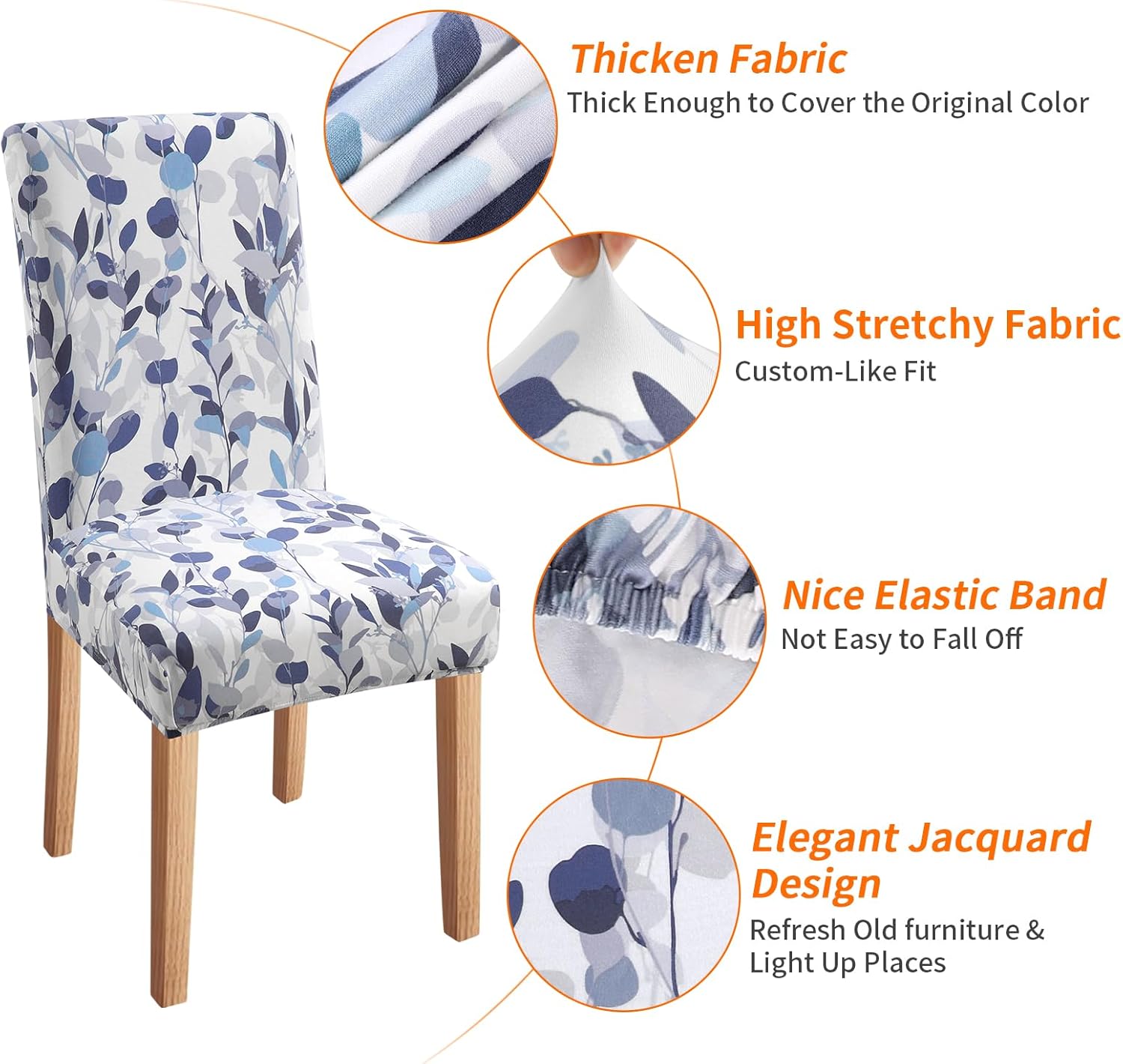 Fuloon Chair Covers for Dining Room 6 Pack, Printed Stretch Dining Slipcovers, Washable Kitchen Slip Covers for Parson Chair, Watercolor Leaves Printed, Set of 6