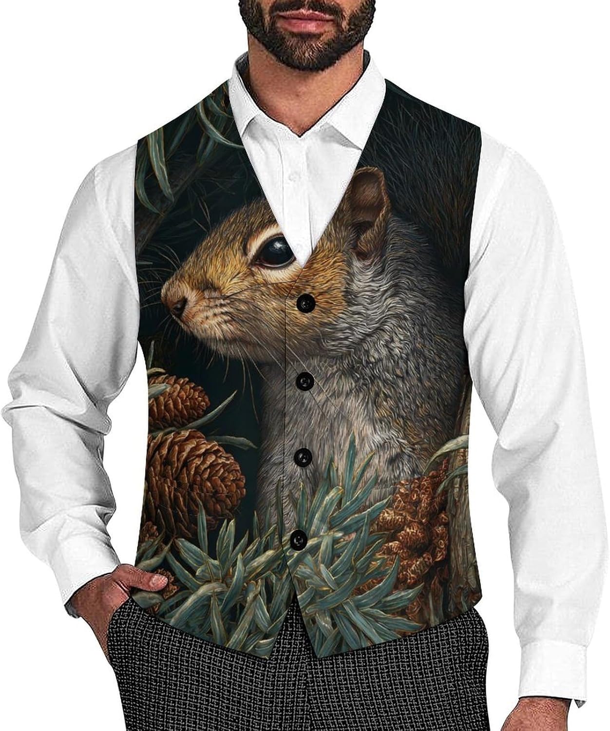 Squirrel in A Pine Tree Suit Vest for Men Slim Fit Business Dress Waistcoat for Suits Tuxedo