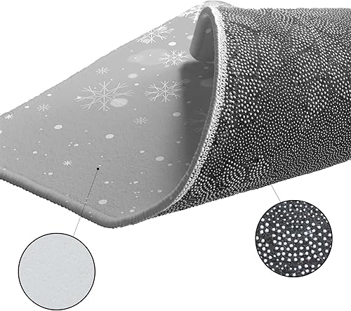Miniatura 6 de Juego de 2 alfombras de cocina grises con copos de nieve navideños, antideslizantes, suaves, absorbentes, para cocina, baño, sala de estar, cuarto