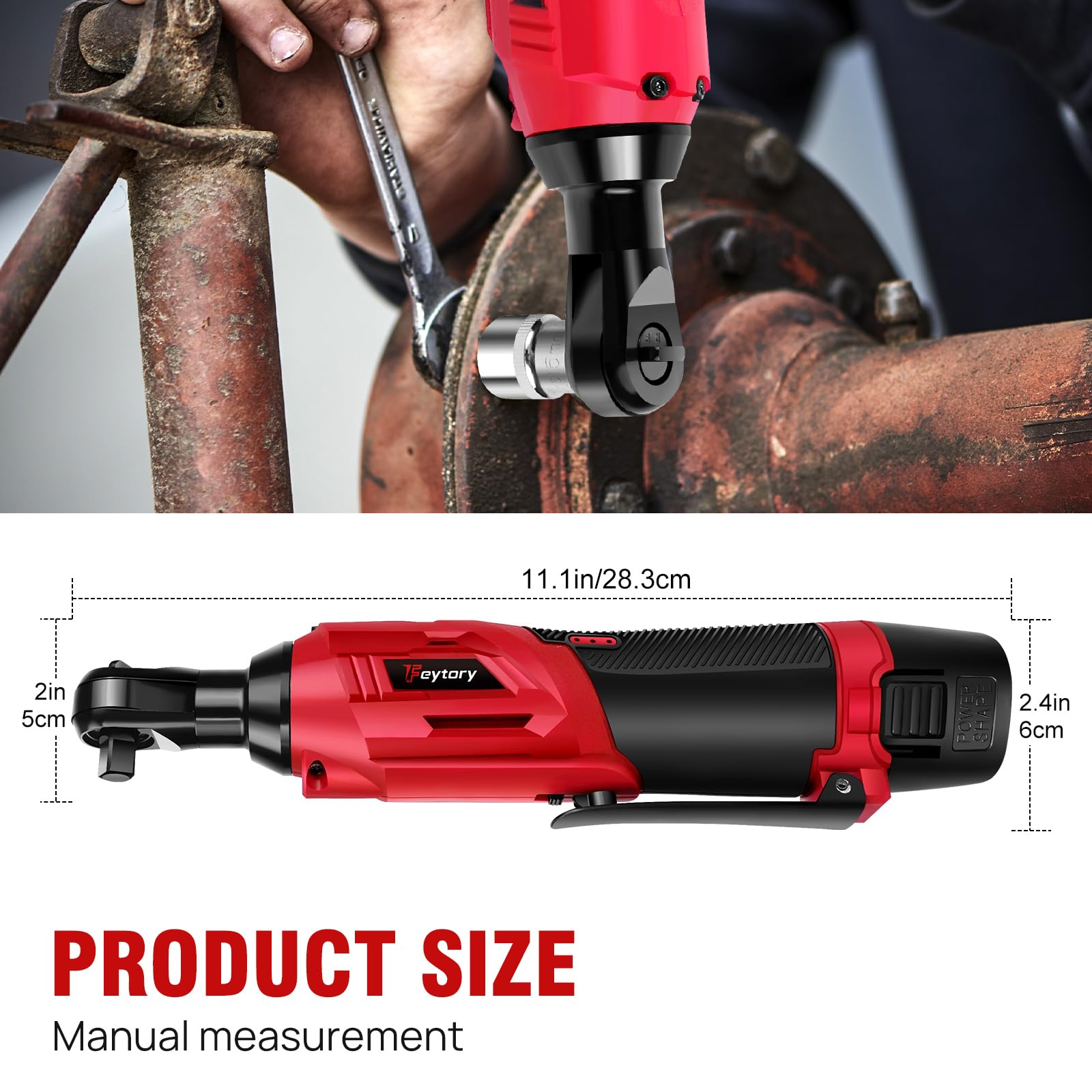 Lucn Czerwony pistolet z grzechotką z grzechotką 3/20.3 cm napęd 2 x baterie 150 Nm bezprzewodowy klucz udarowy