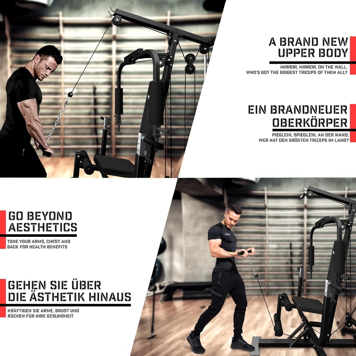 Man performing cable bicep curl on the home gym