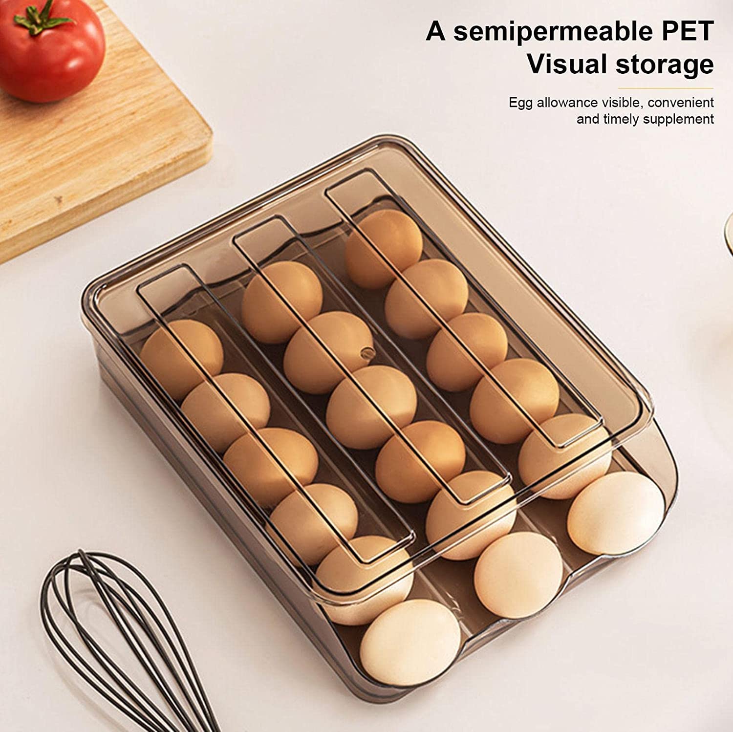 Homava Egg Storage Box Refrigerator Automatic Rolling Egg Container| Set of 3 | 21 x 21.5 x 28.4 CM |Plastic 3