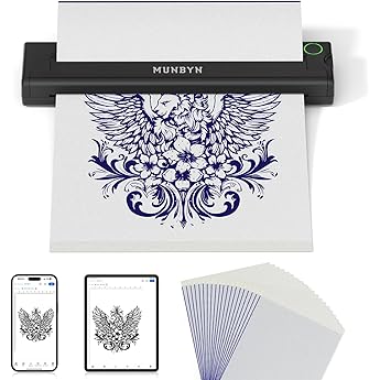 Wireless Tattoo Transfer Printer, Stencil Machine with 10pcs Transfer Paper, Portable Rechargeable Tattoo Thermal Copier, Compatible for iOS ＆ Android Phone,Laptop & iPad (Storage Box Set)
