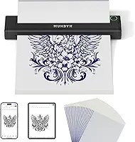 MUNBYN Impressora de estêncil de tatuagem ITP05, impressora de tatuagem térmica sem fio com 20 papéis de transferência, compatível com telefone/tablet e PC Android e iOS, impressoras de tatuagem para