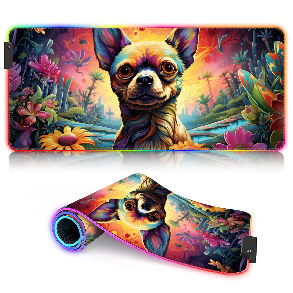 Tappetino per mouse da gaming/tappetino per mouse con cane chihuahua, grande tappetino per mouse da gioco ROG Extended Large (60 x 35 x 0,3 cm) ideale per grandi tappetini per mouse e tappetini da