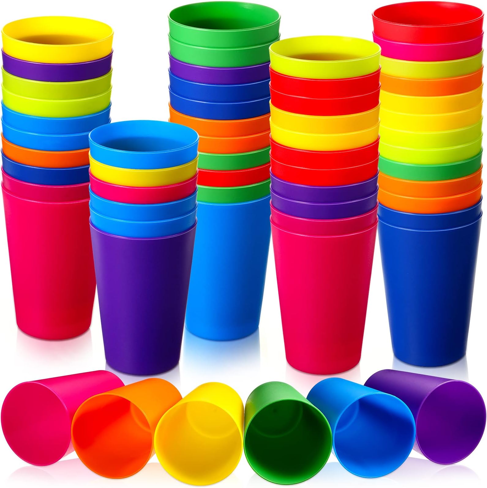 Potchen 60 Pieces Plastic Kids Cups, 8.5 oz Reusable Plastic Cups Children Drinking Cups Juice Tumblers for Toddler Adults for Parties School Dishwasher Safe, 6 Colors