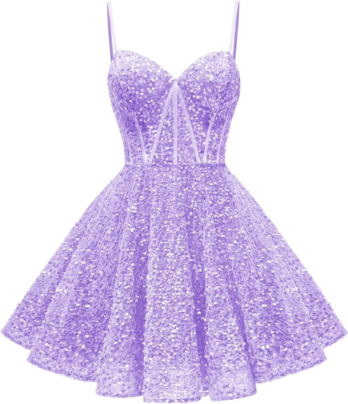 HPPEE Lilac Sequin Homecoming Dress 2025 V Neck Short Prom Dresses Cocktail Party Gowns for Teens UK6