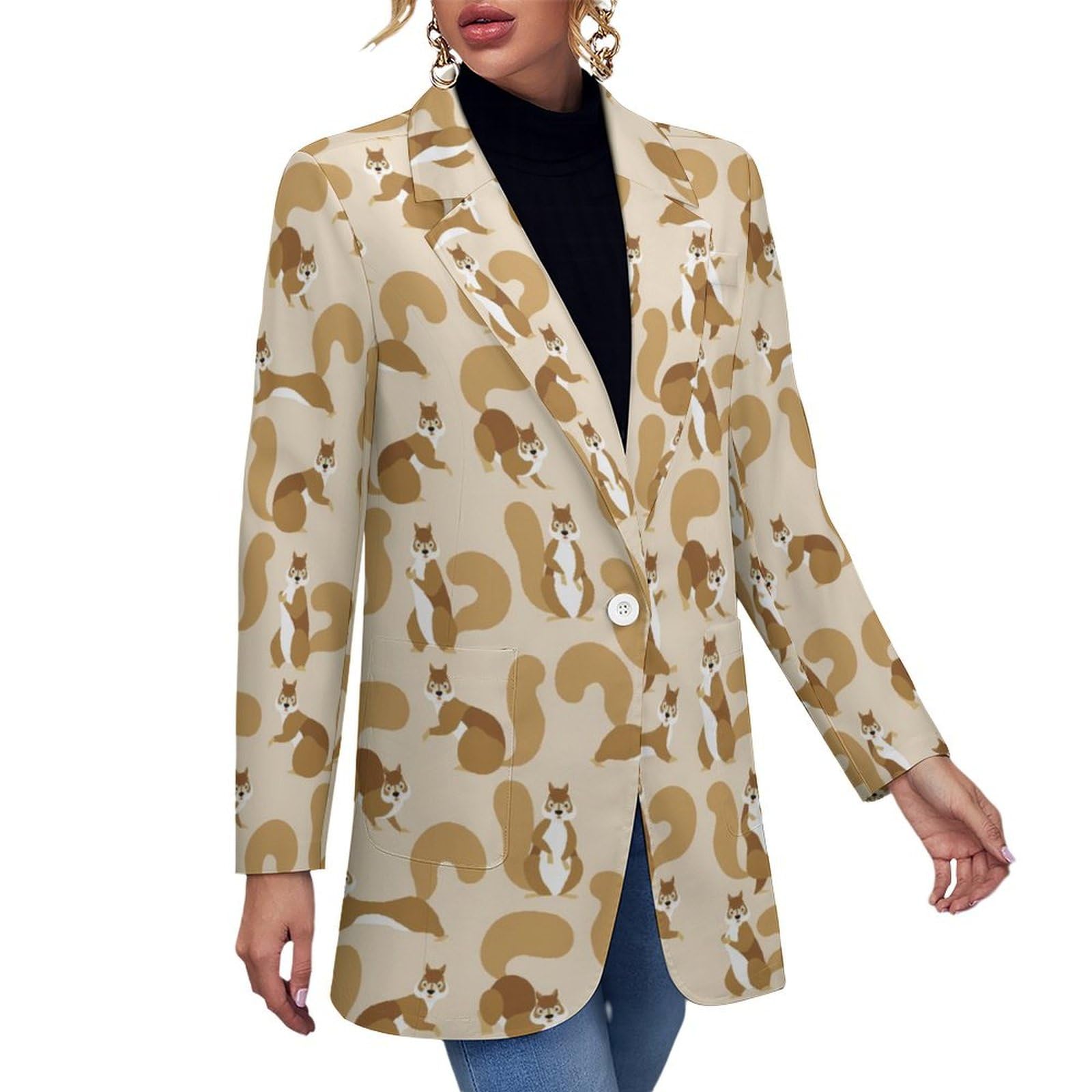 Brown Squirrel Blazers for Women Fashion Business Casual Office Elegant Jacket Coat with Pockets