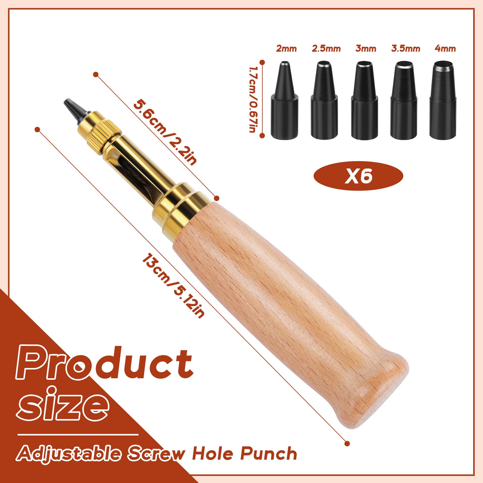 ENCHOL Adjustable Japanese Screw Hole Punch, Leather Screw Punch, Craft Punch with 5 Punches - Image 2