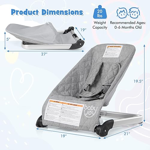 Miniatura 29 de BABY JOY Gorila para bebé, asiento plegable para bebé con arnés de seguridad de 5 puntos, funda de tela extraíble y 3 colgantes de felpa, gorila