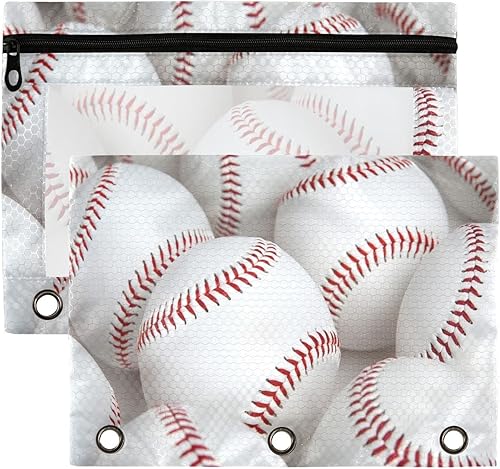 Group of Baseballs - Estuche para lápices para 3 anillas, con bolsillo transparente para ventana, estuche para lápices con cremallera suave para