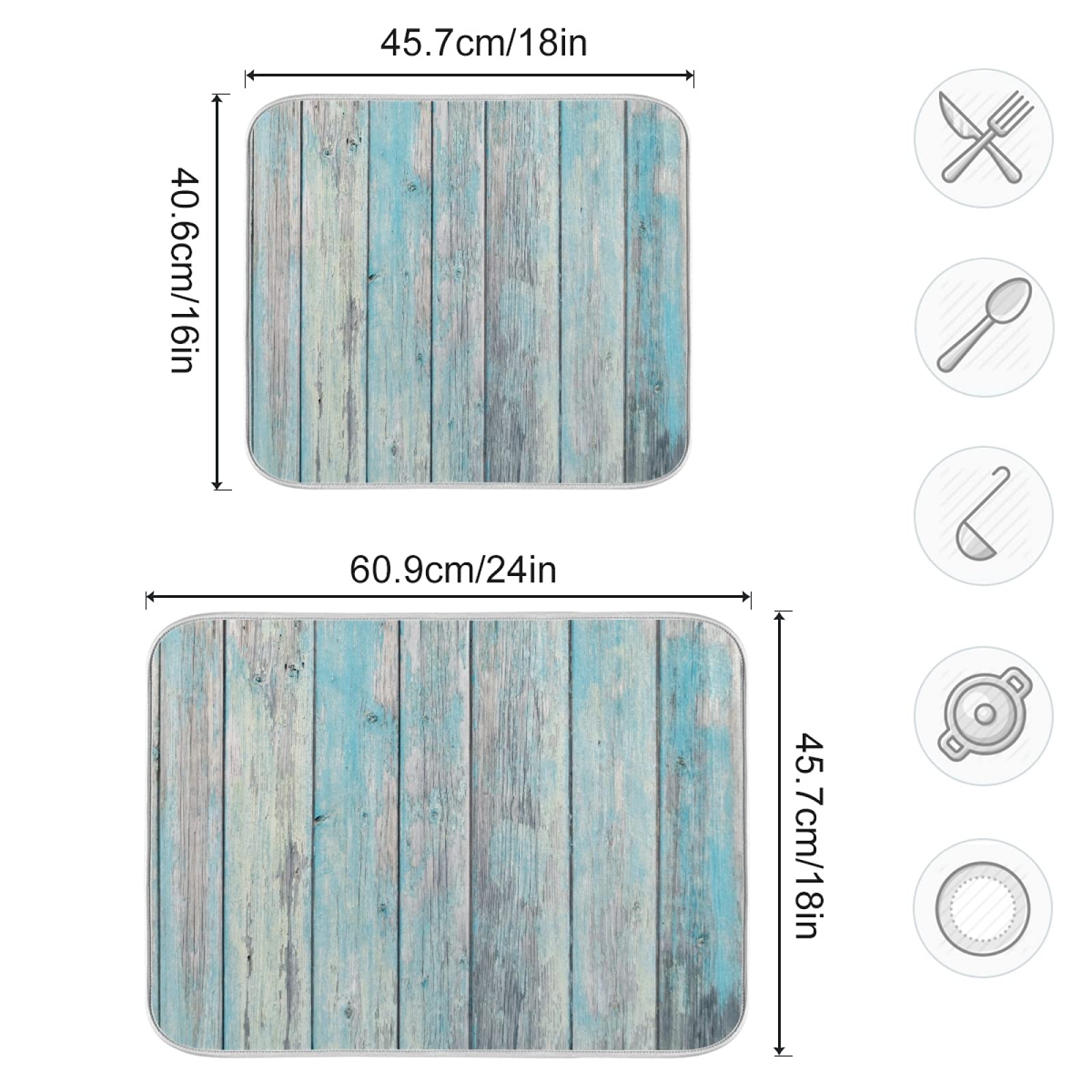 Tapis De Séchage Absorbant Pour Comptoir De Cuisine U2013 Tapis De Séchage En Microfibre En Bois Bleu Fraise, Tapis D'égouttoir Réversible Pour Comptoir, Taille L 45,7 X 61 Cm