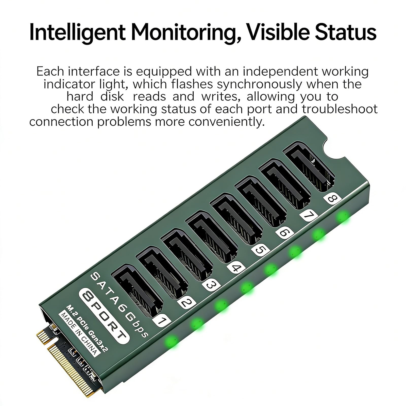 Konwerter Pcie Na Sata3, Obsługuje Jednoczesne Podłączenie 8 Dysków Twardych, Prędkość Transferu 6 Gb/s, Obudowa Ze Stopu Aluminium I Kontrolki Led