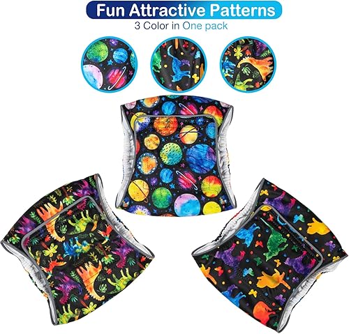 Miniatura 3 de Pet Soft Bandas para el vientre para perros, pañales lavables para perros machos, reutilizables, paquete de 3 unidades para cachorros (dinosaurio,