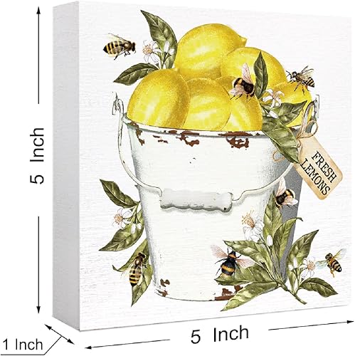 Miniatura 2 de Letrero de madera de limones frescos, letrero de bloque de madera para el hogar, granja, cocina, oficina, escritorio, cubículo, mesa, decoración,