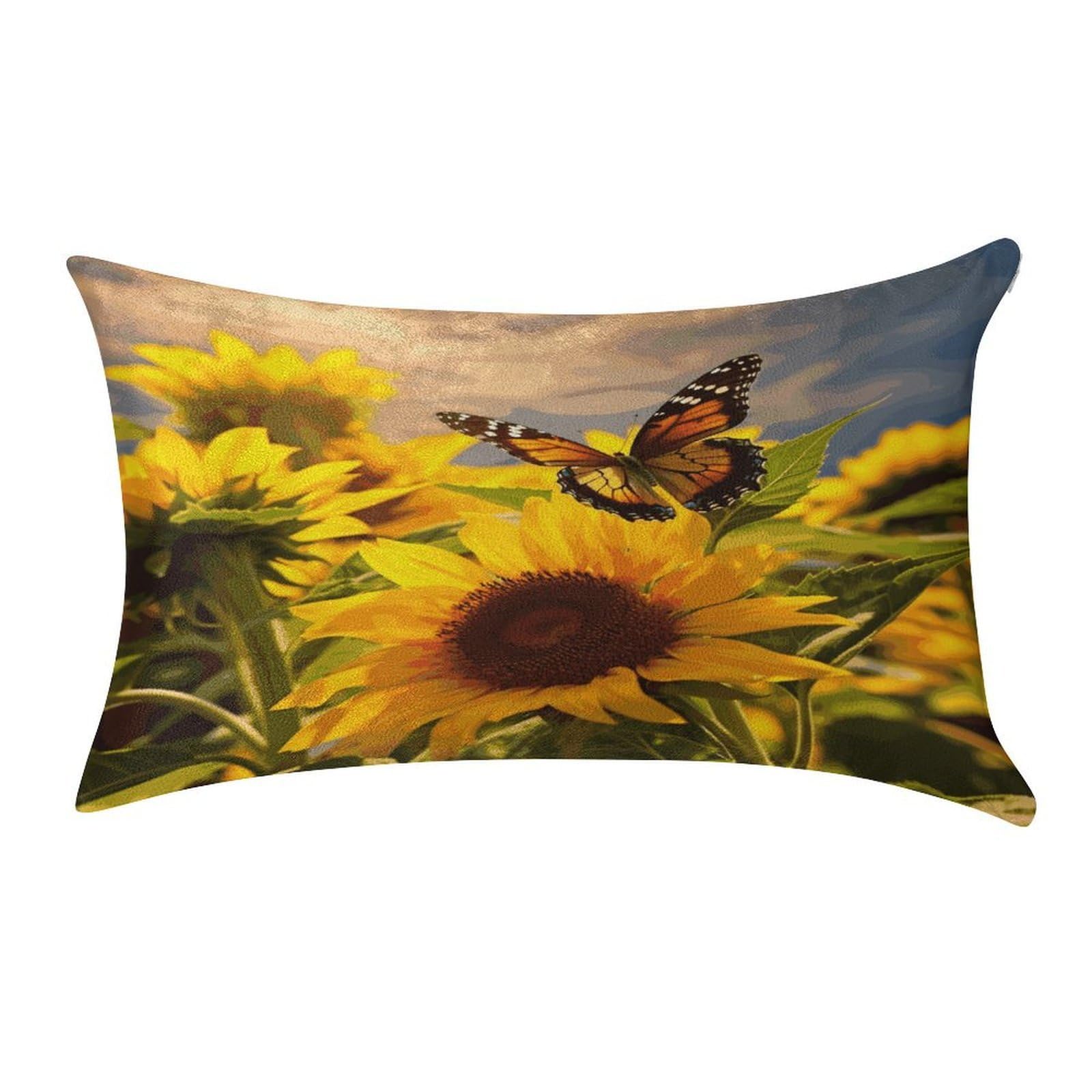 FekiLoot Sunflower Butterfly Pillow Covers Luxury Velvet Oblong Pillowcases Rectangular Throw Pillows Case Decorative Velvet Cushion Covers Ultra Soft Lumbar Pillow Shells 12 X 20 in