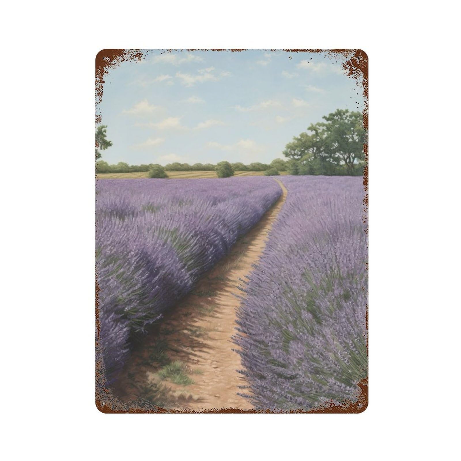 Lavender Field Rusty Metal Tin Sign 15.7"x11.8", for Basement, Hobby Room And Garage Decor, Retro Wall Decor