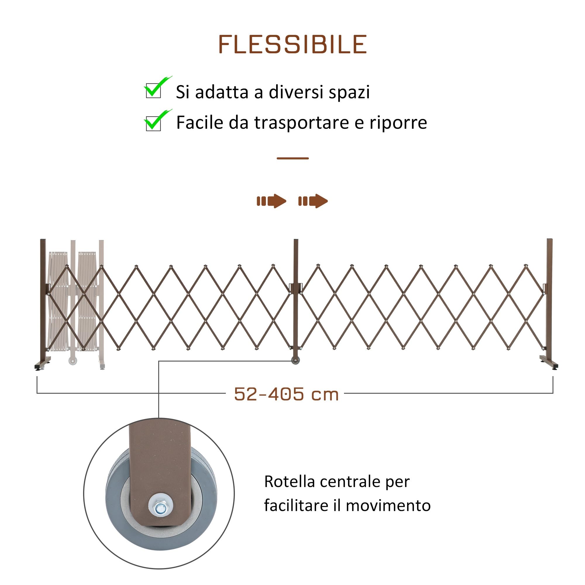 Outsunny Recinzione Estensibile Autoportante, Griglia Flexy Traliccio in Acciaio e Alluminio Pieghevole Salvaspazio, Larghezza 52-405 cm, Marrone scuro