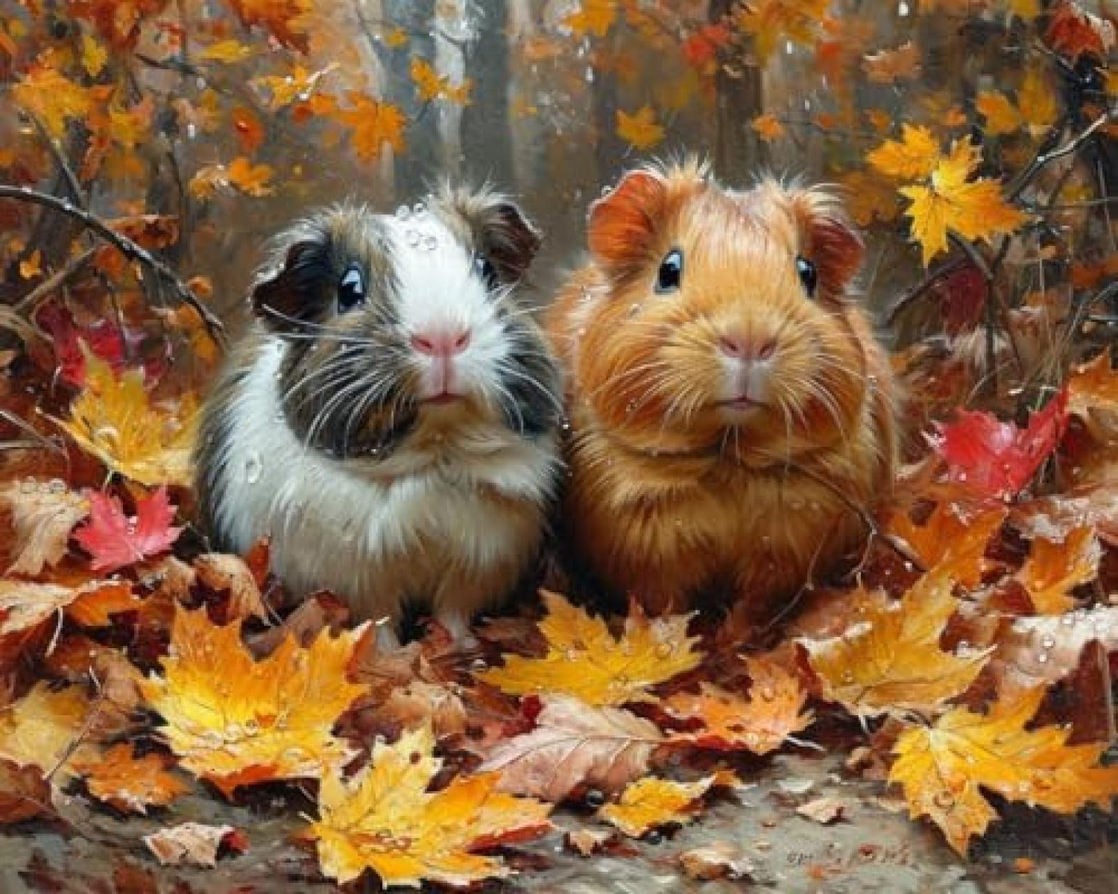 YarnAdventures DIY Paint by Numbers for Adults,Guinea Pigs in Autumn Leaves,Oil Painting Kits on Canvas with Brushes Pigment Colorful Picture for Home Wall Decor,40x50cm Frameless